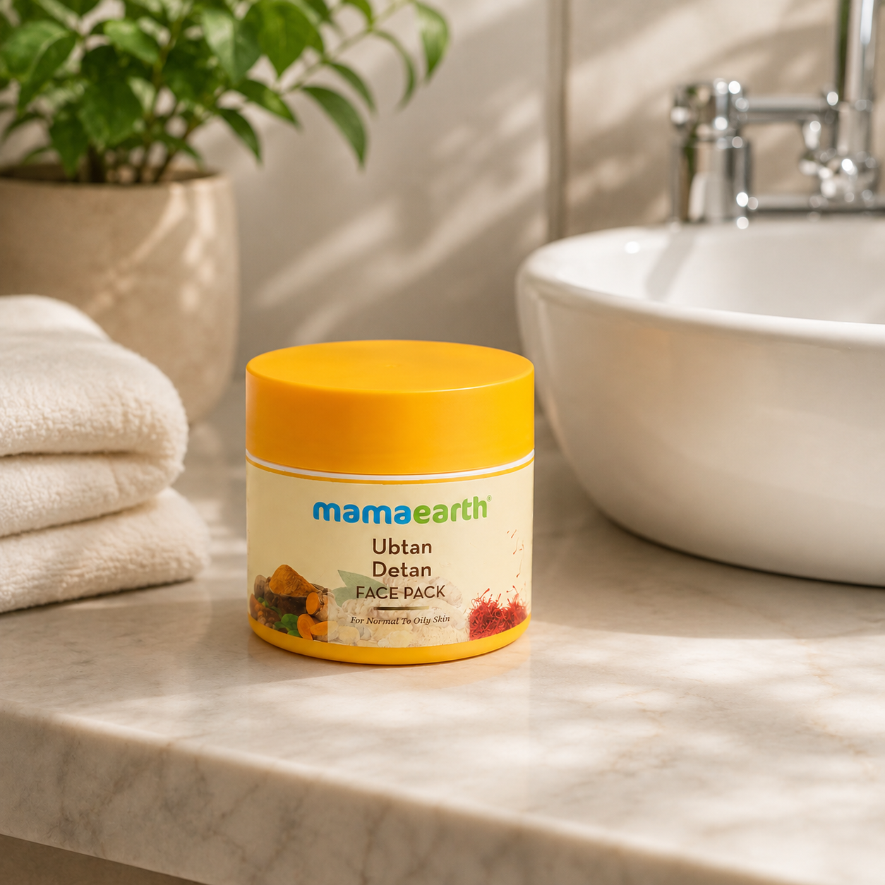Mamaearth Ubtan De-Tan Face Pack 100g | Turmeric & Saffron Face Pack for Normal to Oily Skin | Made in India
